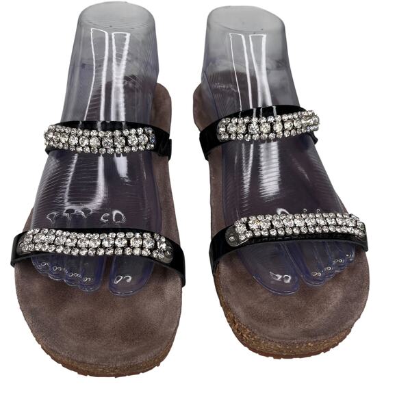 Mephisto Ivana Black Patent Leather Rhinestone Sandals 39 - Picture 11 of 16